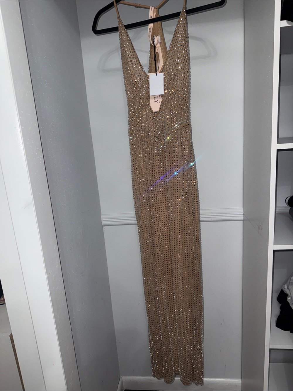 NWT Nude Keyhole Sequin V-Neck Evening Dress - Picture 4 of 6